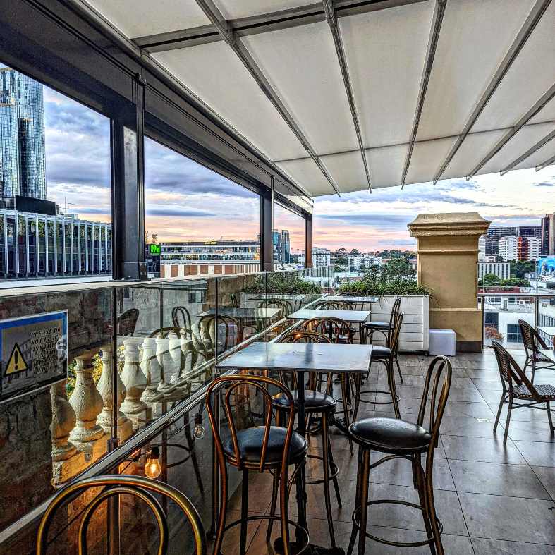 a rooftop bar seating area in Melbourne Australia
