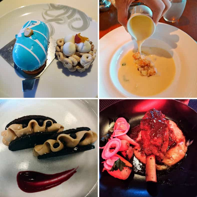 A collage of food taken by couples on their getaway at from the Virgin Voyages' Resilient Lady
