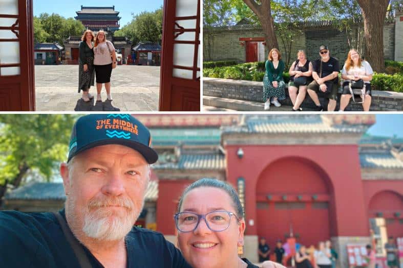 a collage of my family at the Drim and Bell tower in Beijing