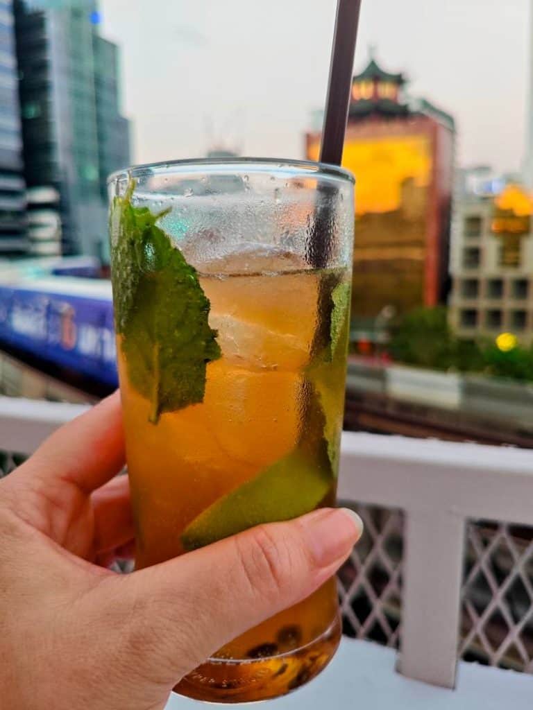 A mojito at a rooftop bar in Bangkok