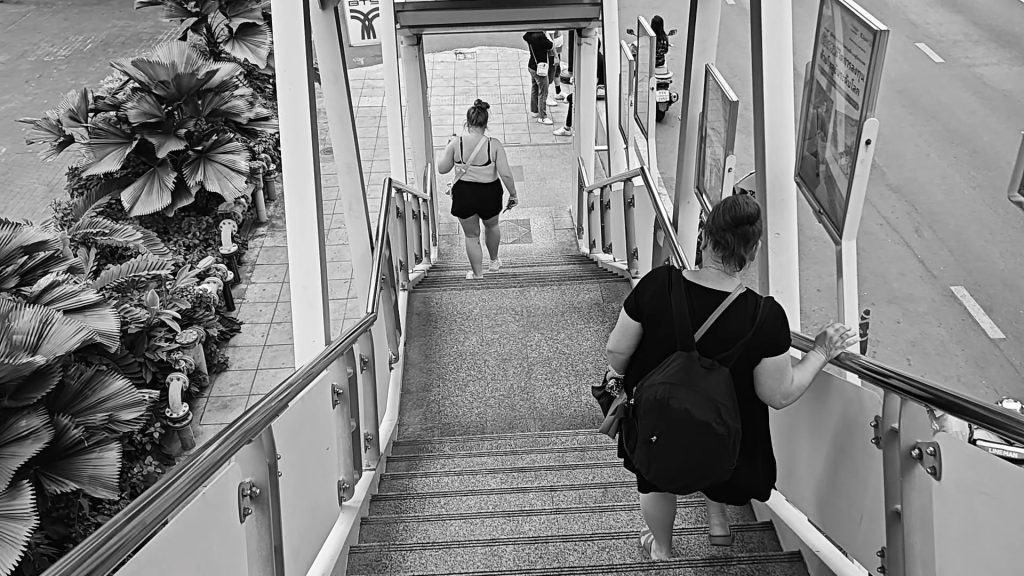 exiting Chong Nonsi BTS station in Bangkok via the stairs